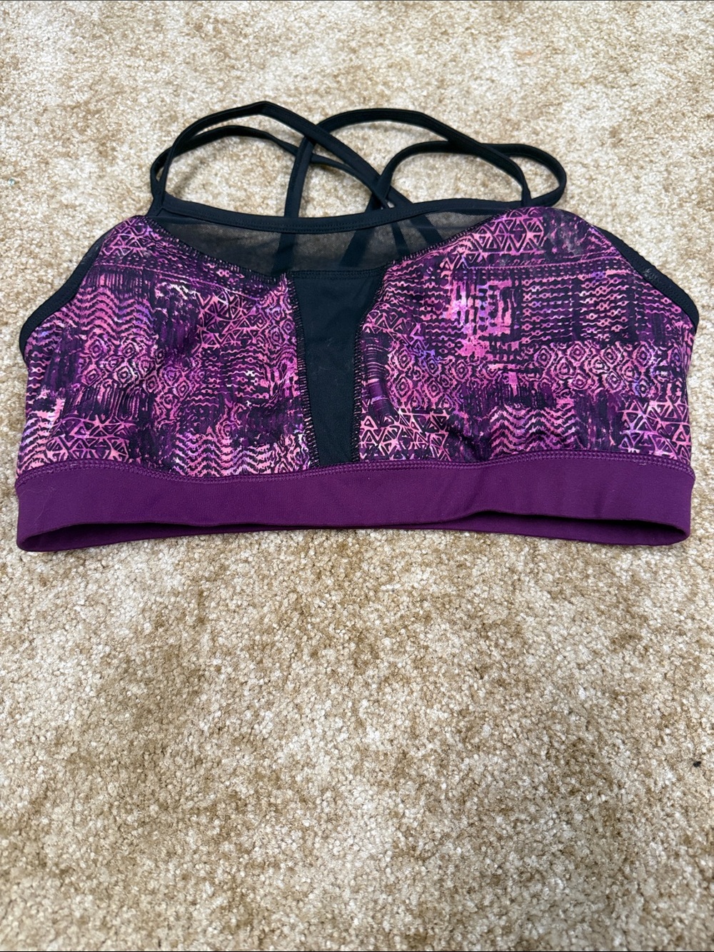 GAIAM Purple Patterned Strappy Mesh Sports Bra